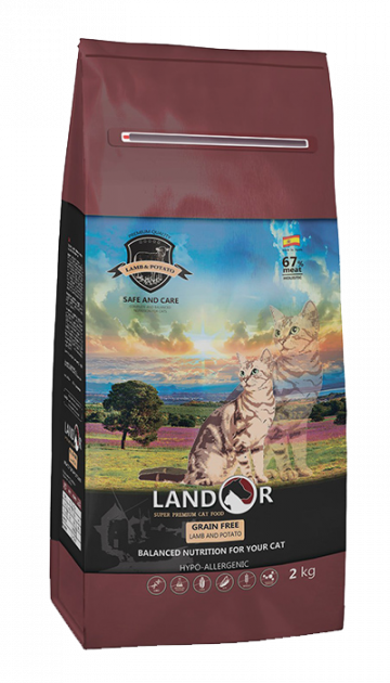 Беззерновий сухий корм для котів Landor, ягня з бататом, 400 г - фото 1