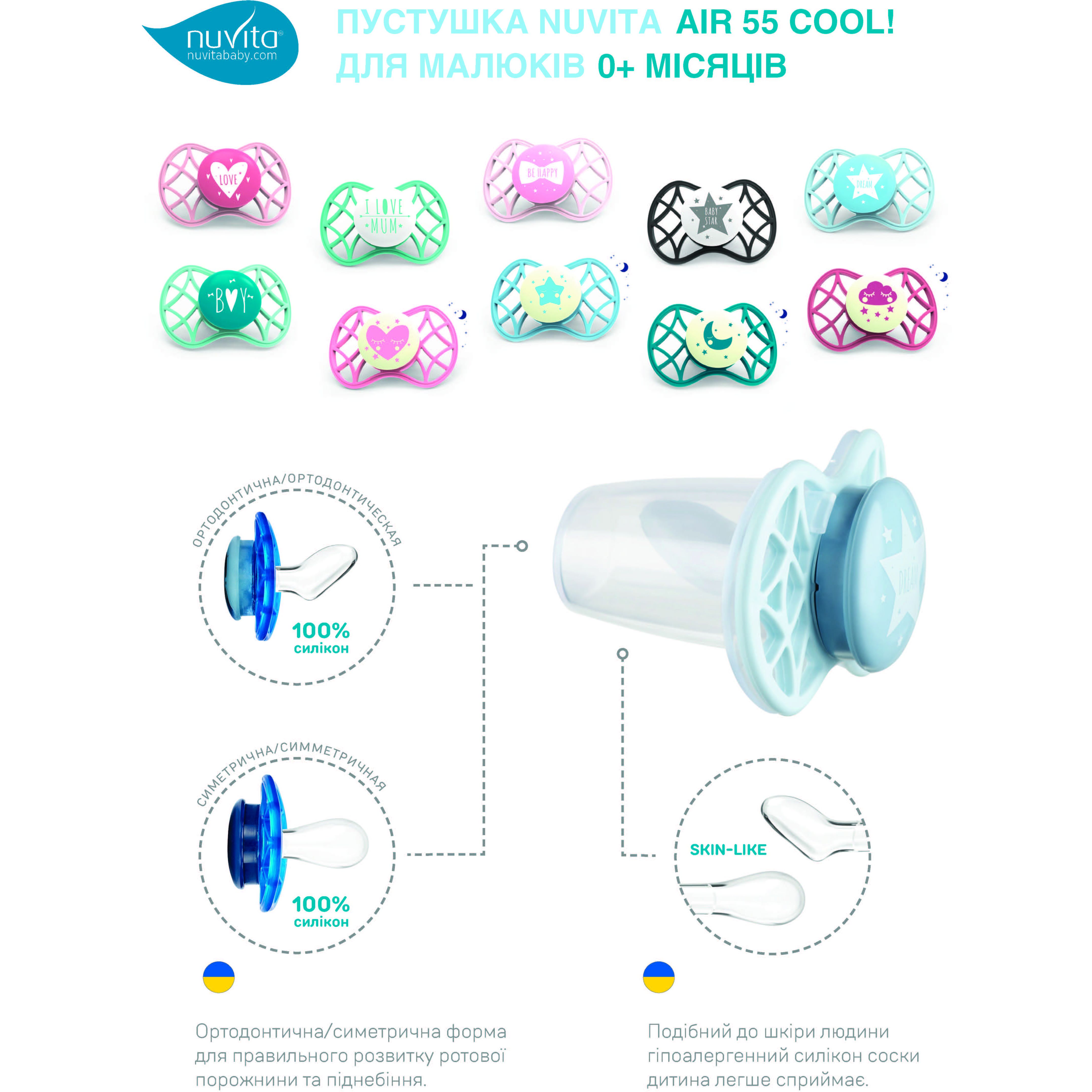 Силиконовая ортодонтическая пустышка Nuvita Air55 Cool Сердце, светится в темноте, 0+ мес., розовый (NV7064GCR) - фото 6