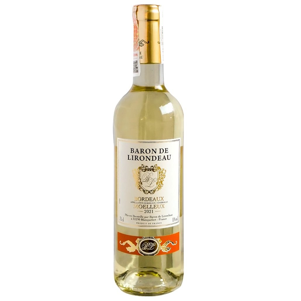 Вино Baron de Lirondeau Bordeaux белое полусладкое 10.5% 0.75 л - фото 1