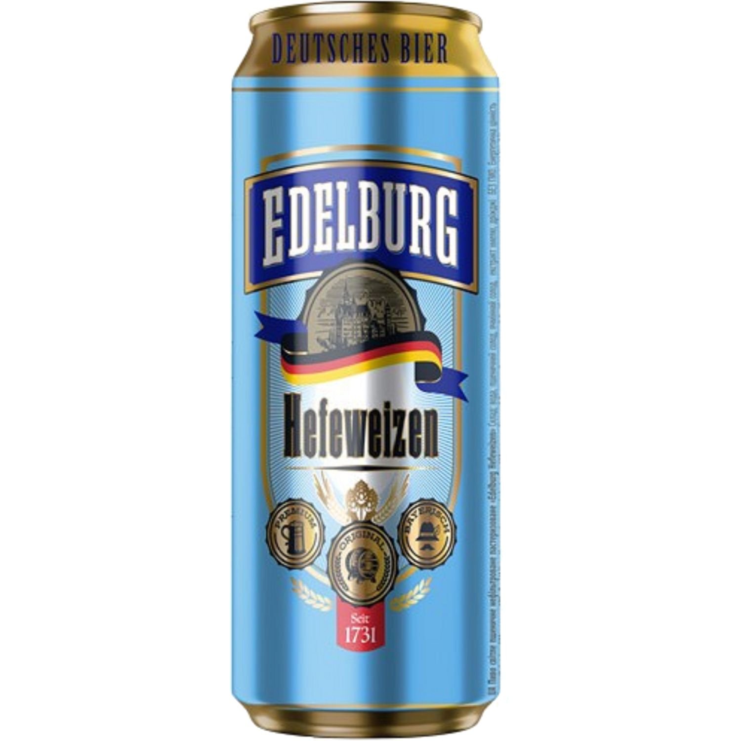 Пиво Edelburg Hefeweizen, светлое, нефильтрованное, 5,1%, ж/б, 0,5 л - фото 1