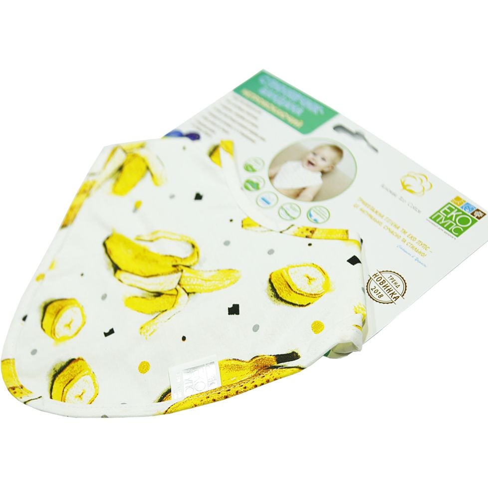 Непромокаемый слюнявчик-бандана Эко Пупс Eco Cotton Бананы, 30х21 см, желтый с белым (BEC-017) - фото 2