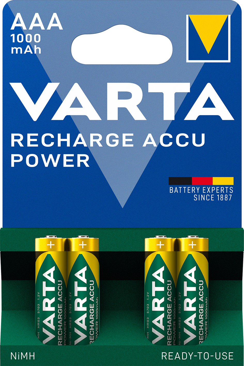 Акумулятор Varta ACCU AAA 1000mAh Bli 4 (ready 2 use), 4 шт. (5703301404) - фото 1