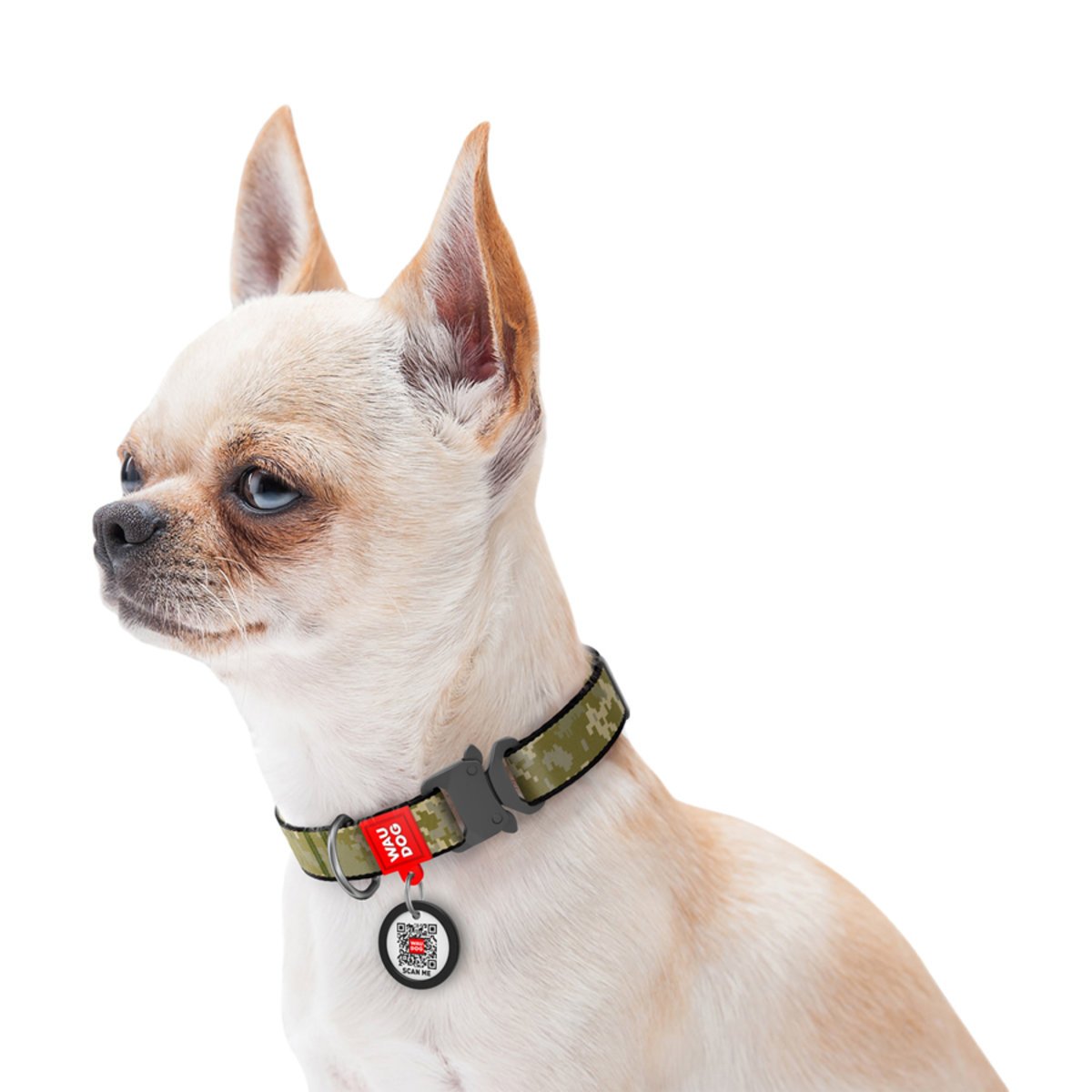 Ошейник для собак Waudog Nylon с QR-паспортом, Милитари, металлический фастекс, M, 28-40х2 см - фото 3