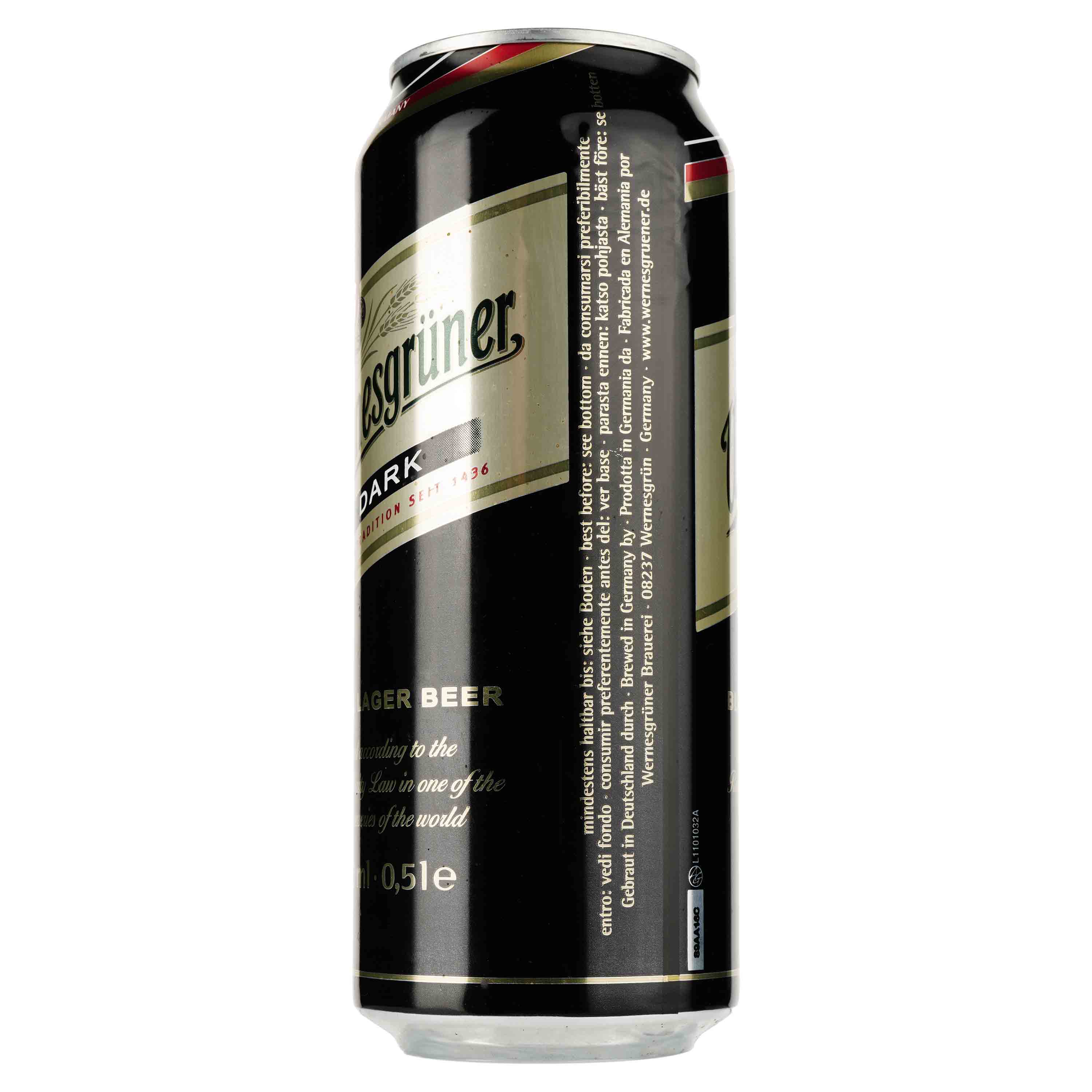 Пиво Wernesgruner Dark, темное, фильтрованное, 4,9%, ж/б, 0,5 л - фото 2
