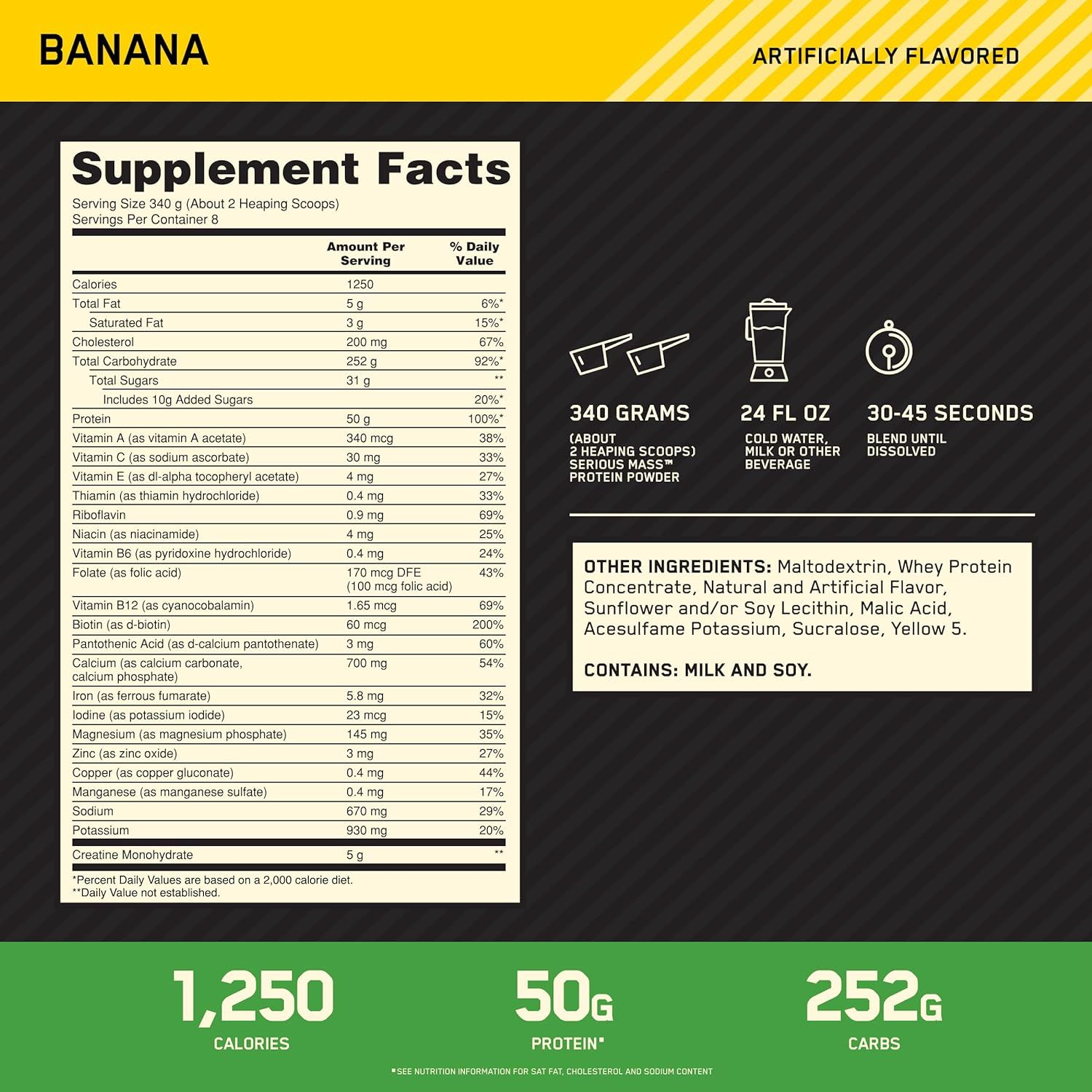 Гейнер Optimum Nutrition Serious Mass Banana 2.722 кг - фото 4