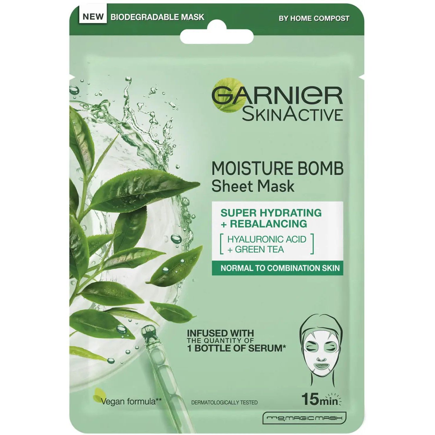 Тканевая маска Garnier Skin Naturals Аква-Бомба для нормальной и комбинированной кожи лица, 28 г - фото 1