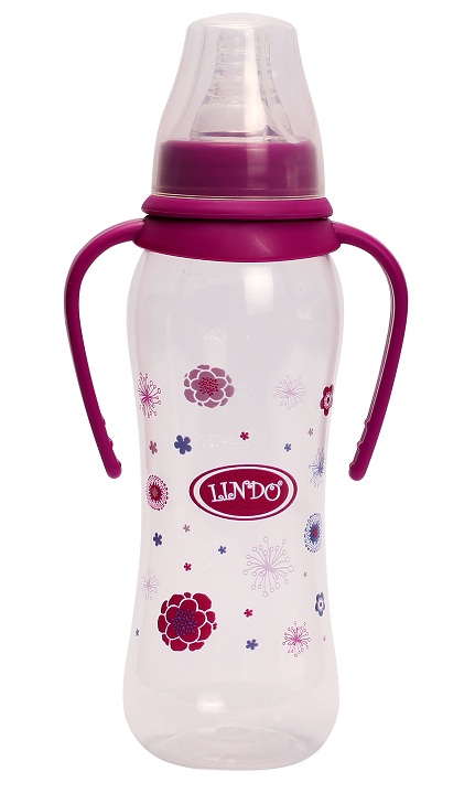 Пляшечка для годування Lindo, вигнута з ручками, 250 мл, фіолетовий (Li 147 фиол) - фото 1