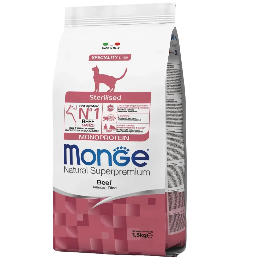 Сухий корм Monge Cаt Sterilised, для дорослих стерилізованих котів, з яловичиною, 1,5 кг (70005524) - фото 1