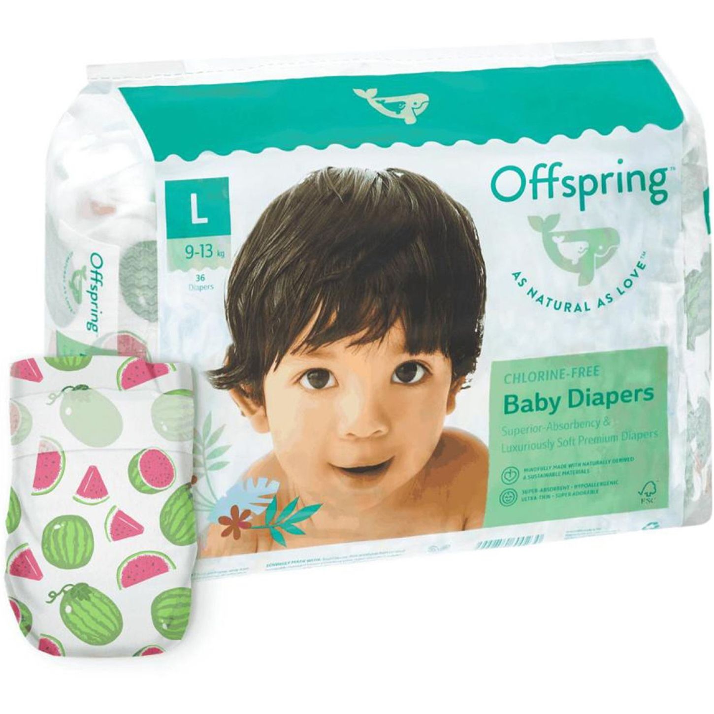 Підгузки Offspring Wondermelon L (9-13 кг) 36 шт. (DP-OI-FAT-L36P-WML) - фото 1