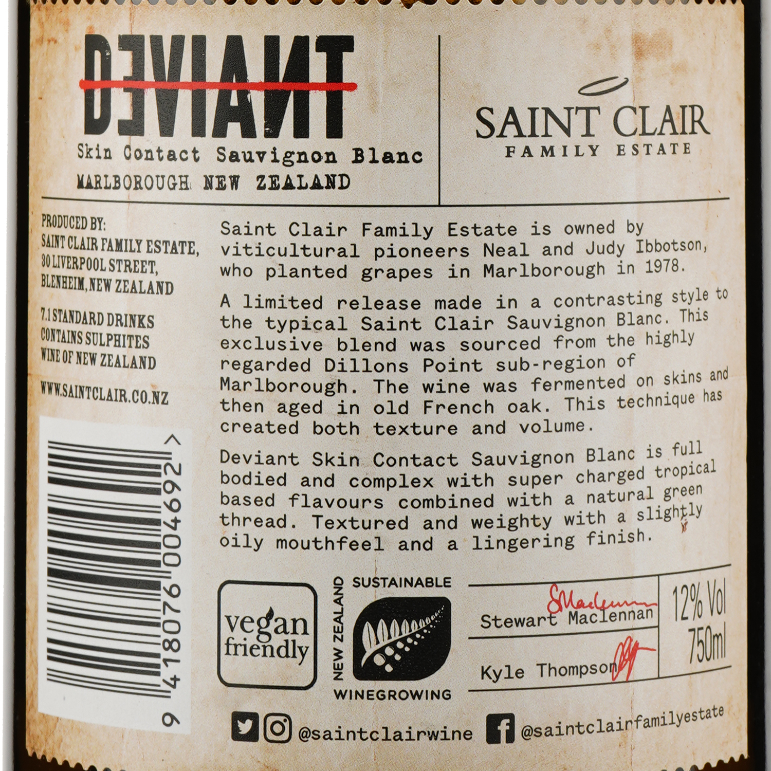 Вино Saint Clair Deviant Skin Marlborough Sauvignon Blanc 2020 біле сухе, 12%, 0,75 л - фото 3