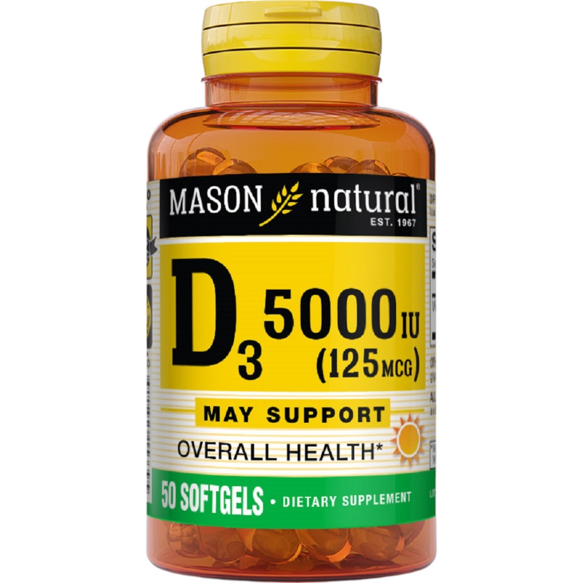 Витамин D3 Mason Natural Vitamin D3, 5000 МЕ 50 гелевых капсул - фото 1