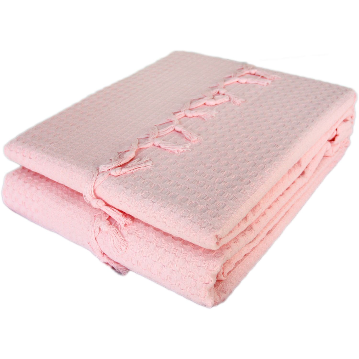 Покривало-плед із бахромою Izzihome Checkers, піке, 240х220 см, ніжно-рожевий (602541) - фото 2