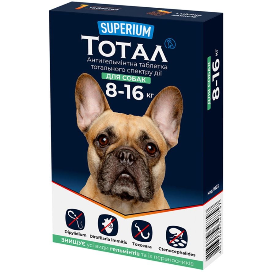 Антигельминтные таблетки для собак Superium Тотал Тотального спектра действия, 8-16 кг, 1 шт. - фото 1