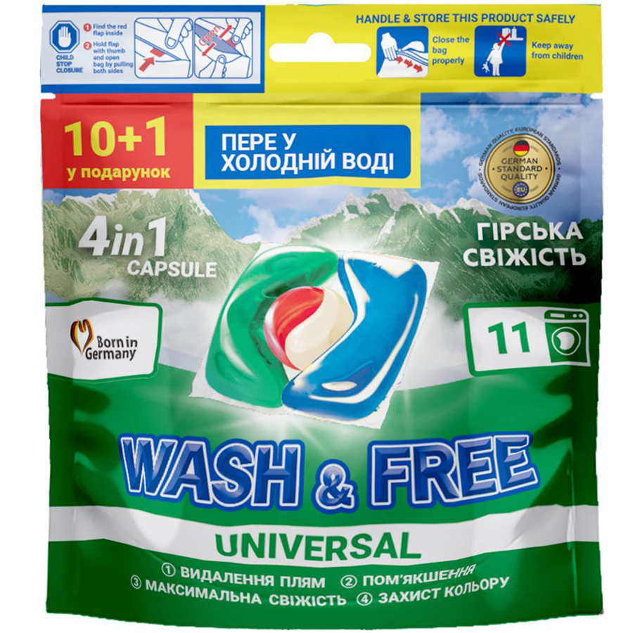 Капсули для прання Wash & Free Гірська свіжість 10+1 шт. - фото 1