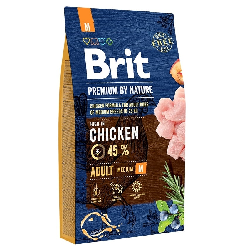 Сухой корм для собак средних пород Brit Premium Dog Adult М, с курицей, 8 кг - фото 1