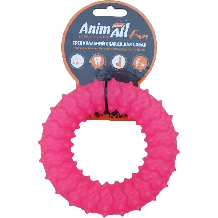 Игрушка для собак AnimAll Fun AGrizZzly Кольцо с шипами кораловая 12 см - фото 1