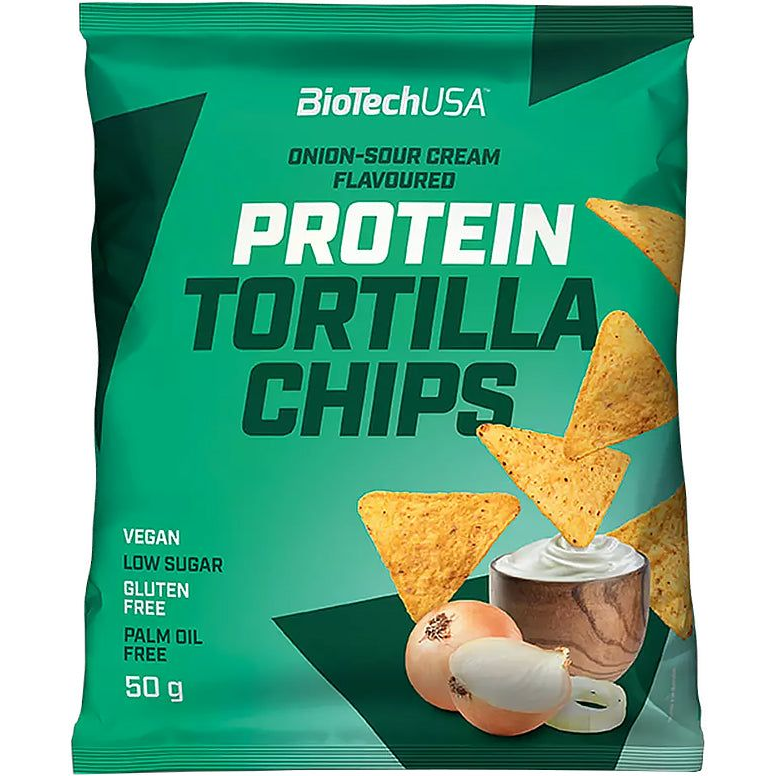 Чіпси BioTech USA Protein Tortilla Chips Цибуля й сметана 50 г - фото 1