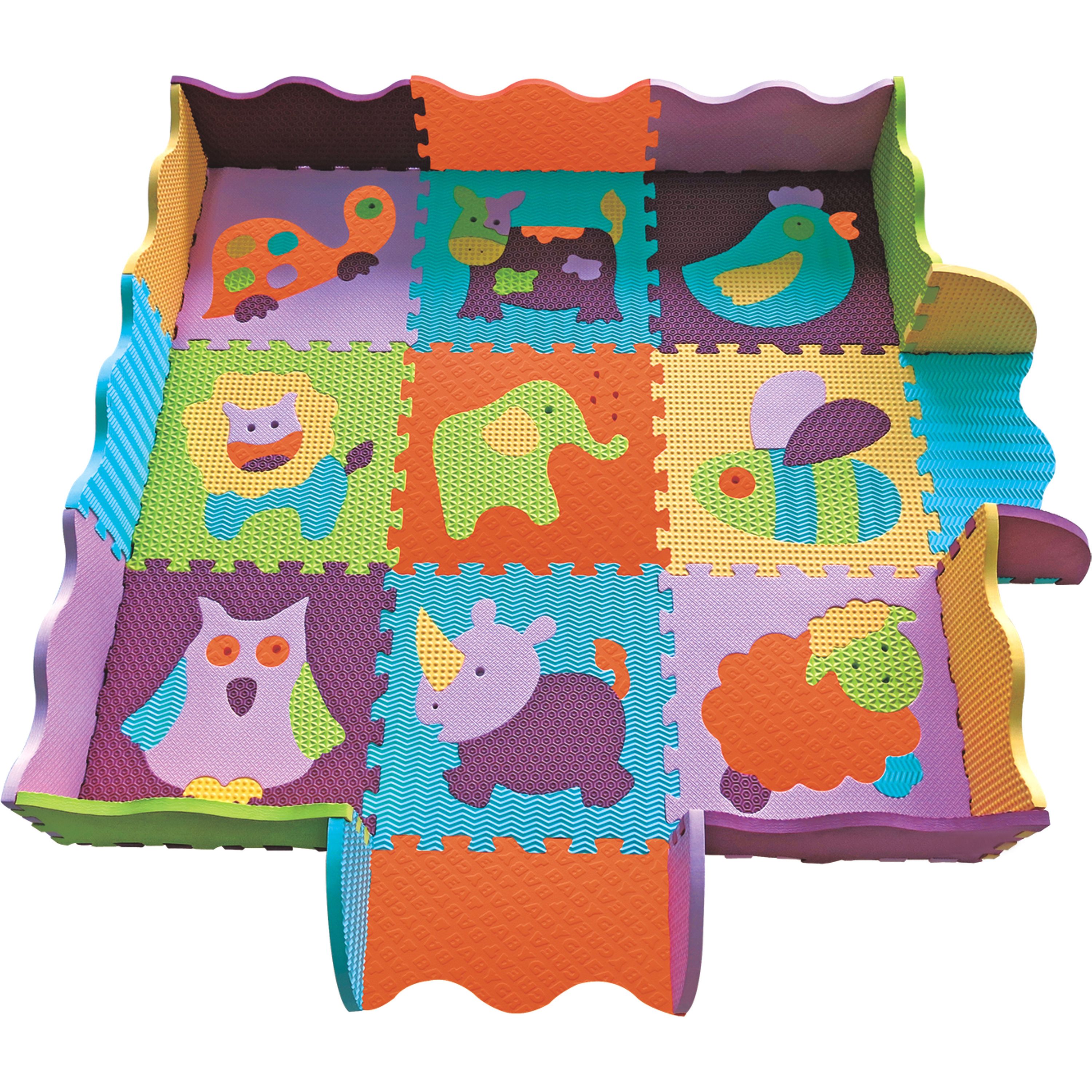 Дитячий розвиваючий ігровий килимок-пазл Baby Great Веселий зоопарк, з бортиком, 122х122 см (GB-M129А2Е) - фото 1