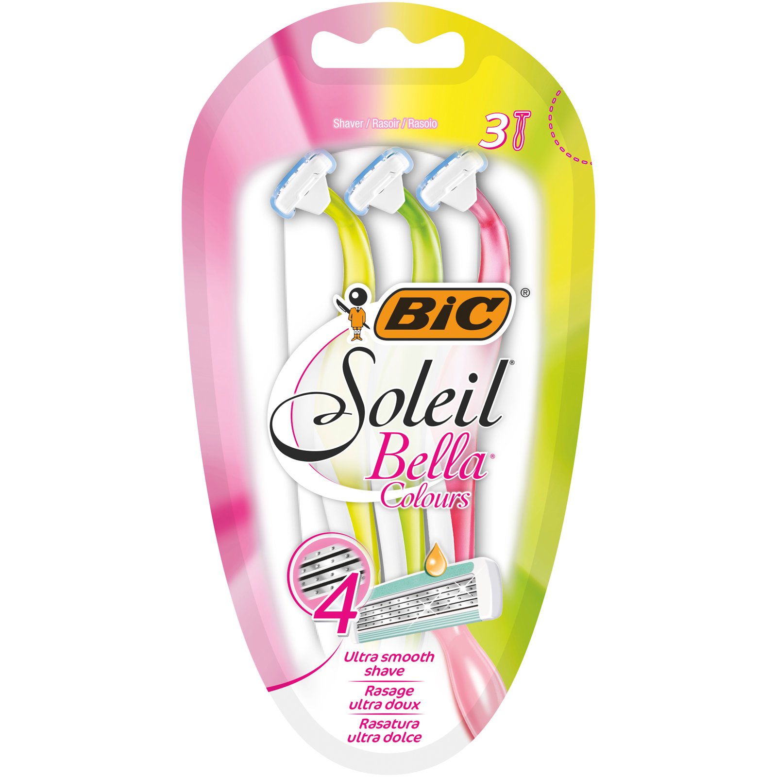 Бритва женская BIC Soleil Bella Colours, без сменных картриджей, 3 шт. - фото 1