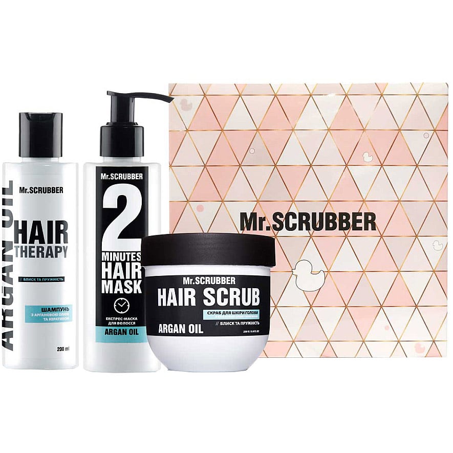 Подарочный набор Mr.Scrubber Argan Oil Блеск и сила: шампунь для волос 200 мл + экспресс-маска для волос 200 мл + скраб для кожи головы и волос 250 г - фото 1