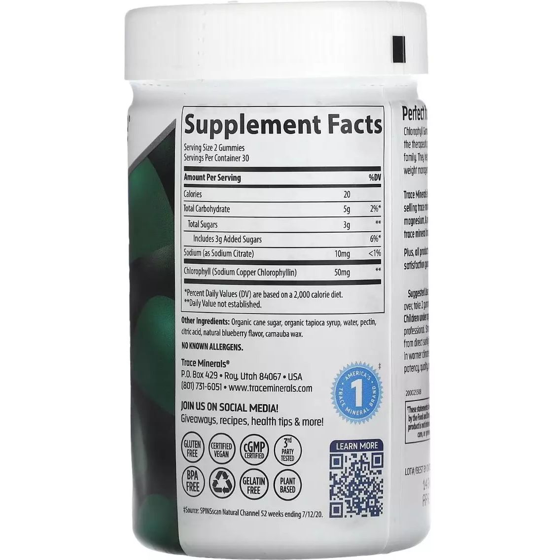 Хлорофіл Trace Minerals Chlorophyll Gummies зі смаком ягід 50 мг 60 цукерок - фото 2