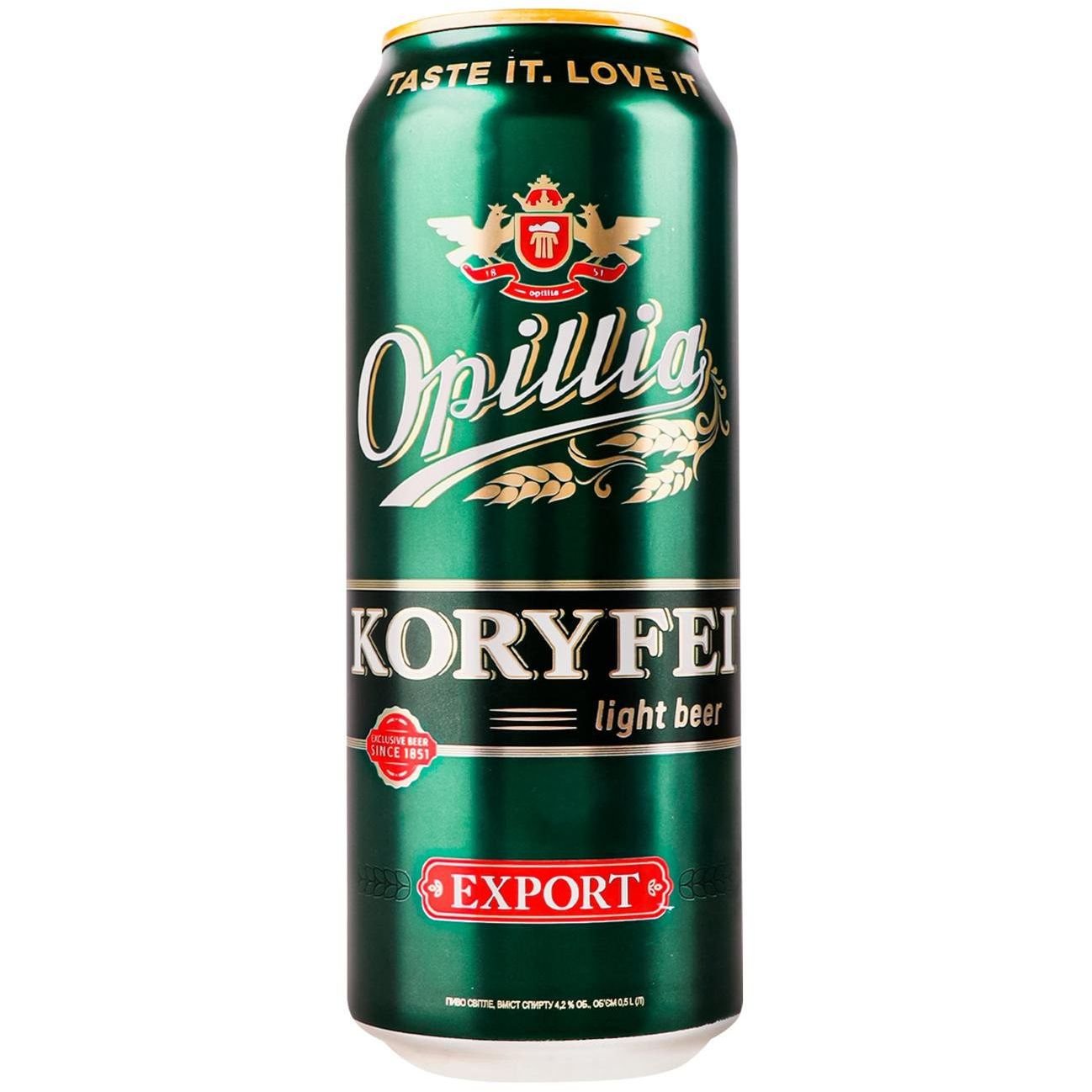 Пиво Опілля Koryfei Export, светлое, фильтрованное, 4.2% 0.5 л ж/б - фото 1