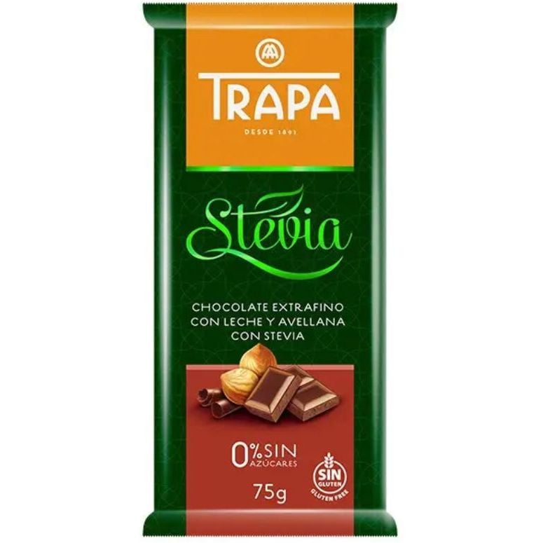 Шоколад молочний Trapa Stevia, з фундуком, 75 г - фото 1