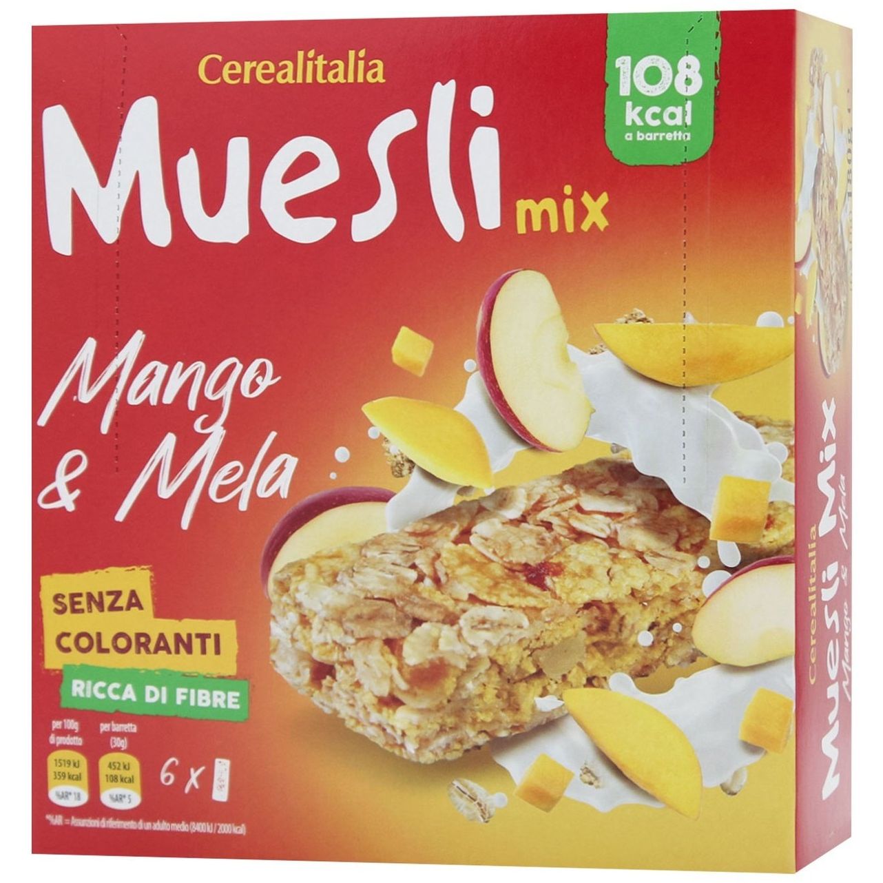 Батончик Cerealitalia Muesli Mix Манго и яблока зерновой 180 г (6 шт. х 30 г) - фото 1