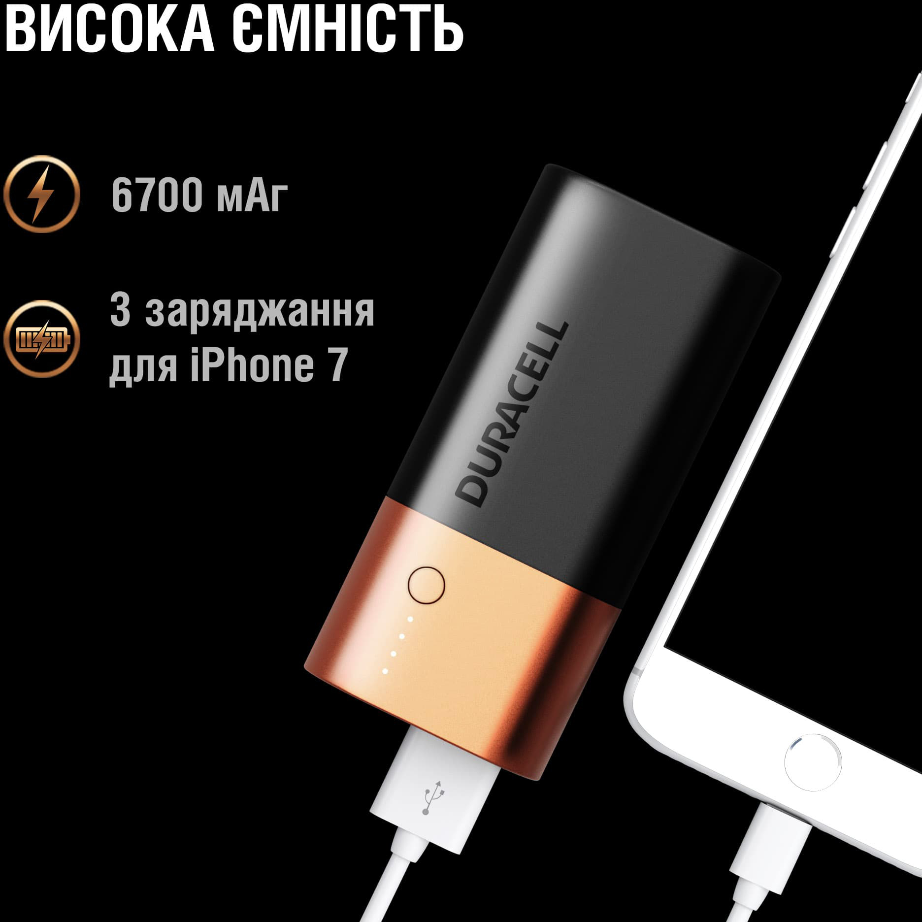 Портативное зарядное устройство Duracell Powerbank 2.4A 5V 6700 mAh (5003094) - фото 4