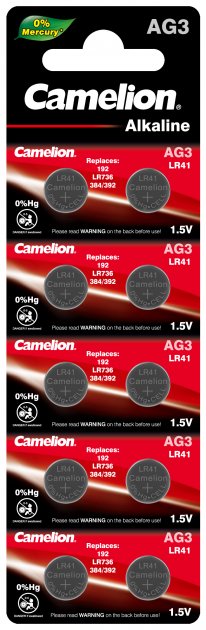 Батарейки Camelion 1,5V AG 3 LR41 Alkaline, 10 шт. (AG3-BP10) - фото 1