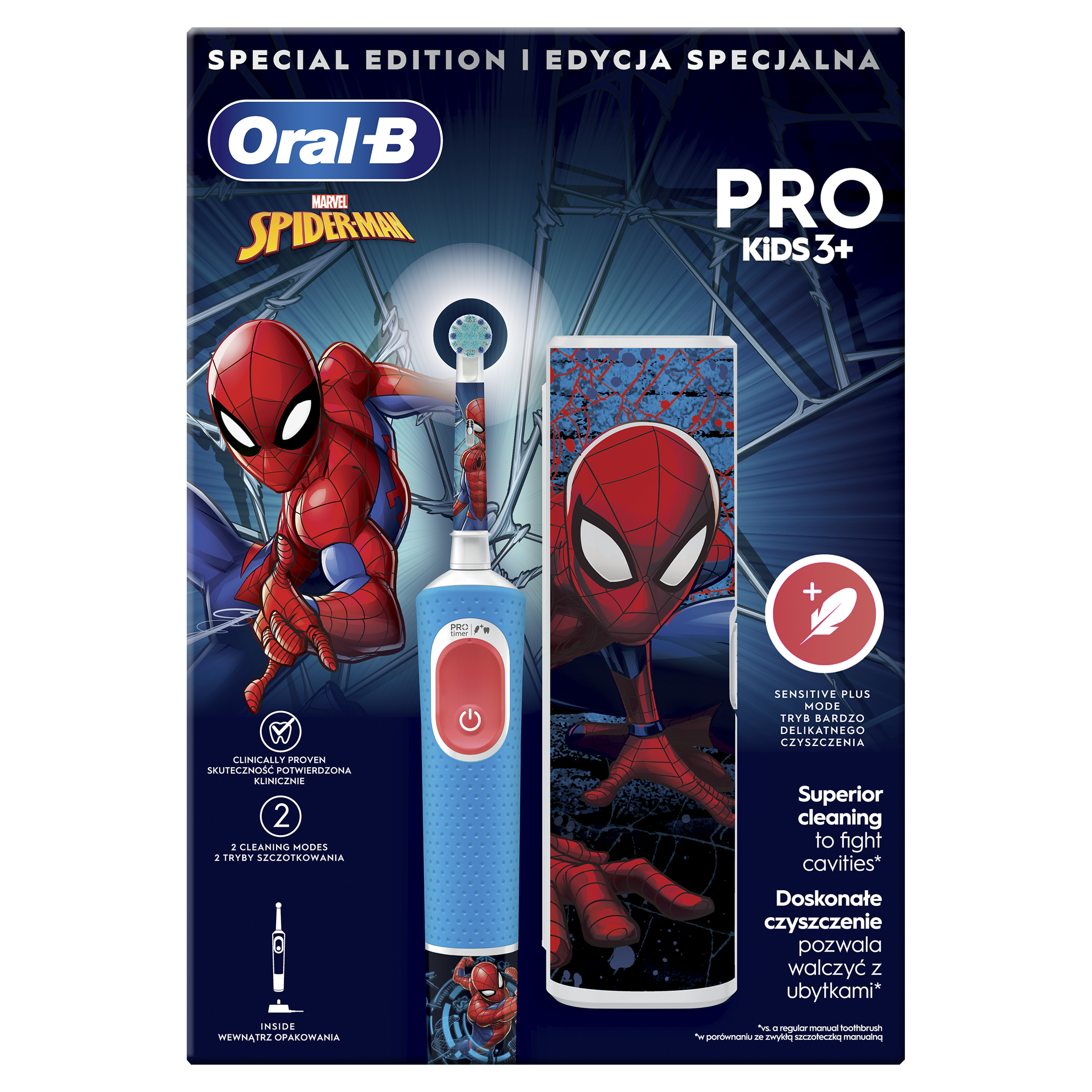 Детская электрическая зубная щетка Oral-B Pro Kids Человек-Паук с футляром - фото 2