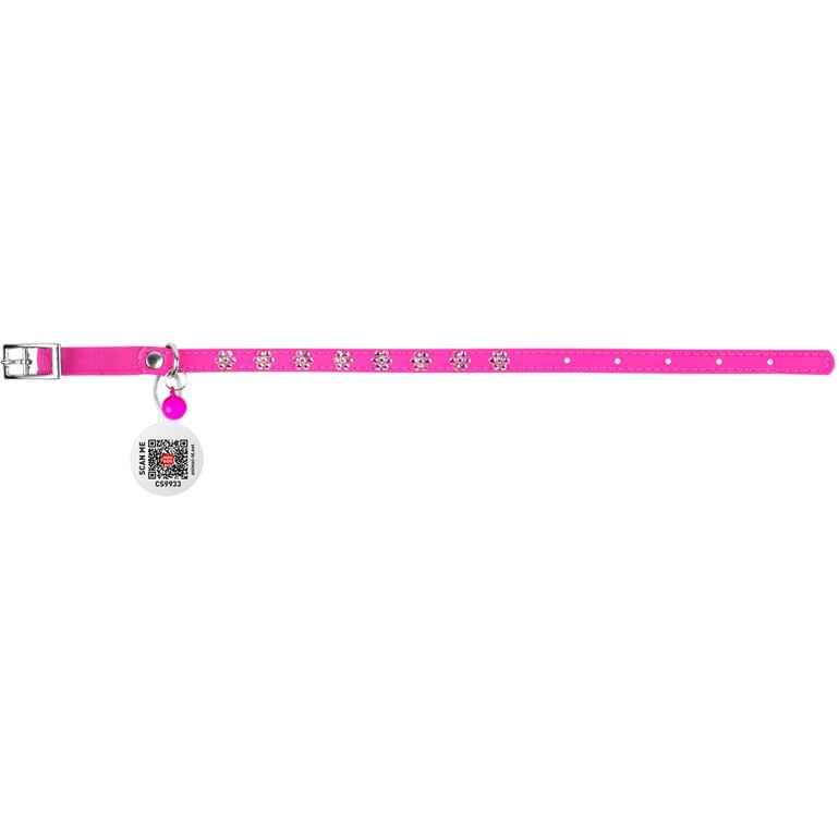 Ошейник для кошек Waudog Glamour Цветочек, кожаный, с эластичной вставкой, со стразами, 22-30х0,9 см, розовый - фото 2
