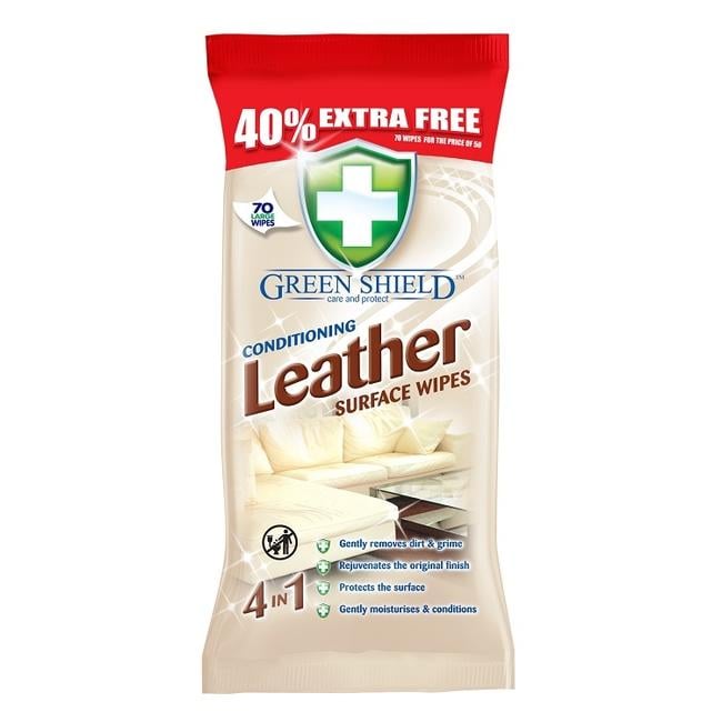 Влажные салфетки для чистки кожаных поверхностей Green Shield, 70 шт. - фото 1