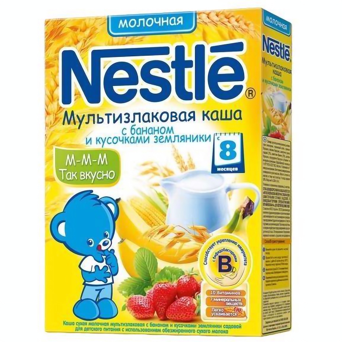Молочная каша Nestle Мультизлаковая с бананом и кусочками земляники 250 г - фото 1