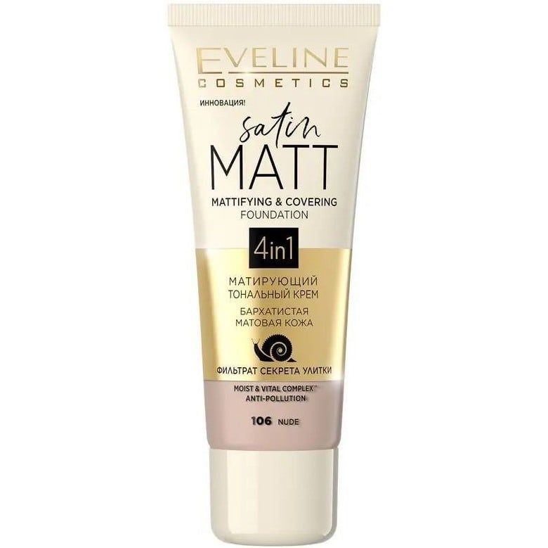 Тональный крем Eveline Cosmetics Satin Matt с матирующим эффектом тон 106 (Nude) 30 мл - фото 1