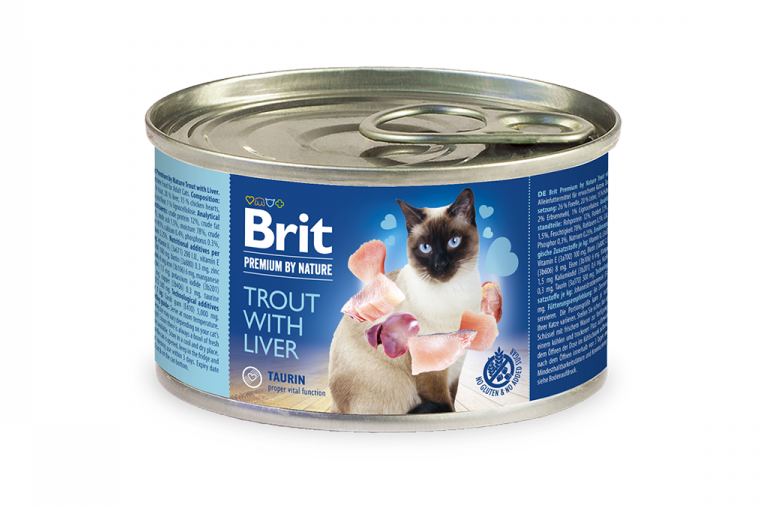 Влажный корм для котов Brit Premium by Nature Trout with Liver, форель с печенью, 200 г - фото 1