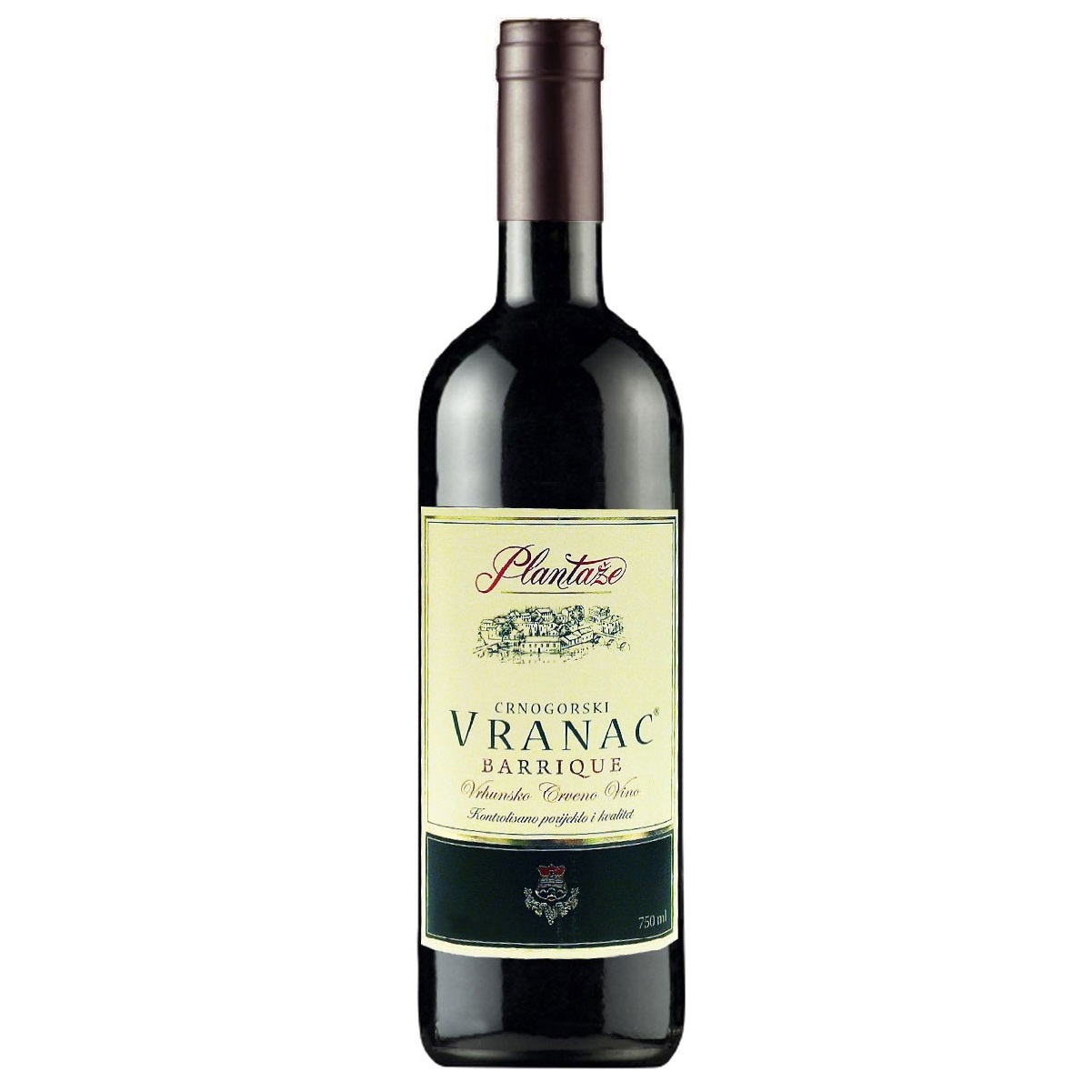 Вино Plantaze Vranac Barrique, красное, сухое, 14%, 0,75 л (8000008939397) - фото 1