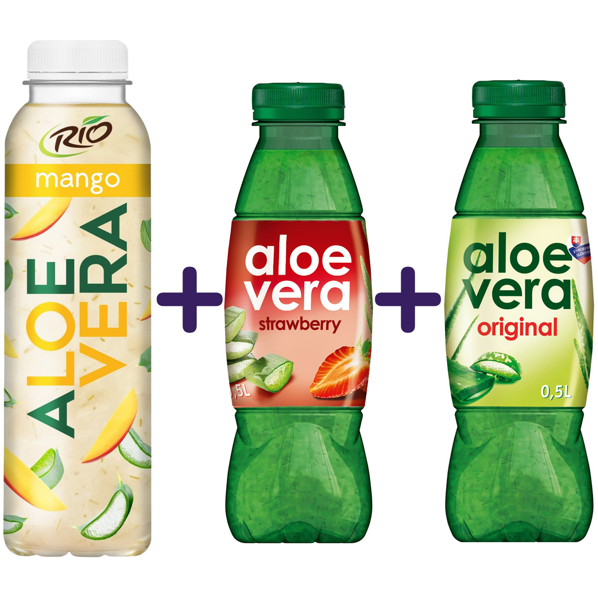 Набор: Напиток Rio Aloe Vera Mango негазированный 0.4 л + Напиток Aloe Vera Strawberry негазированный 0.5 л + Напиток Aloe Vera Original негазированный 0.5 л - фото 1