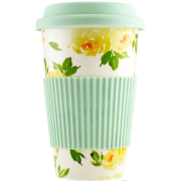 Чашка Keramia Flower story, с силиконовой крышкой, бирюзовая, 440 мл (21-279-065) - фото 2