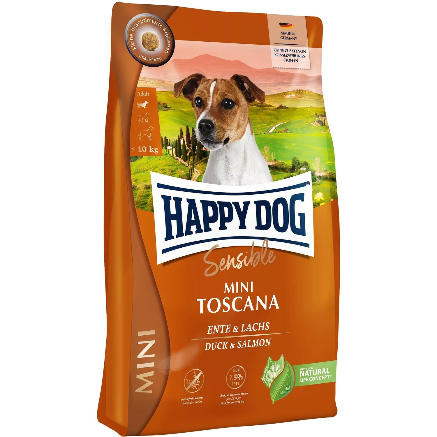 Сухий корм для собак дрібних порід Happy Dog HD Sensible Mini Toscana, з качкою та лососем, 800 г - фото 1