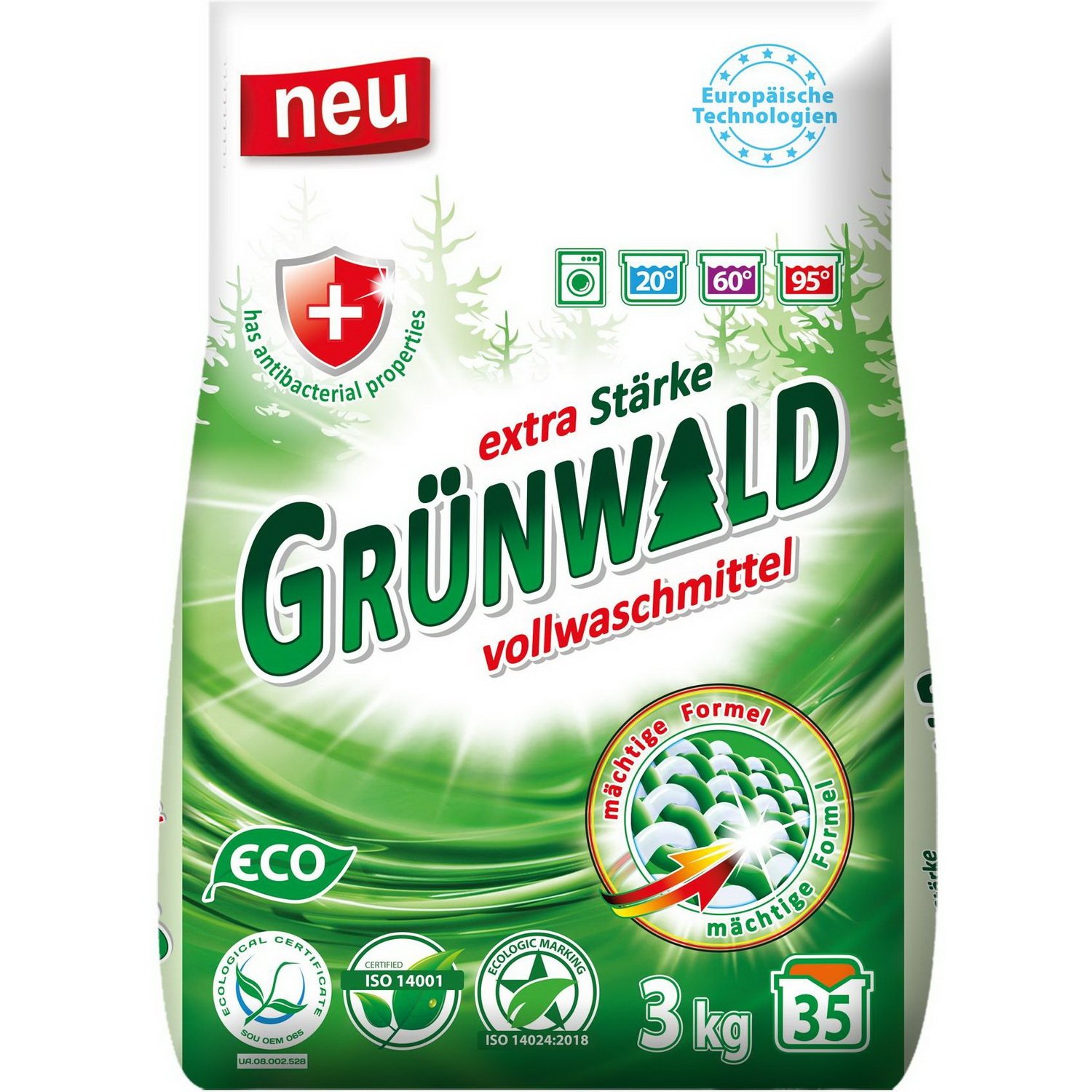 Порошок стиральный Grunwald Eco универсальный, Горная Свежесть, 3 кг - фото 1