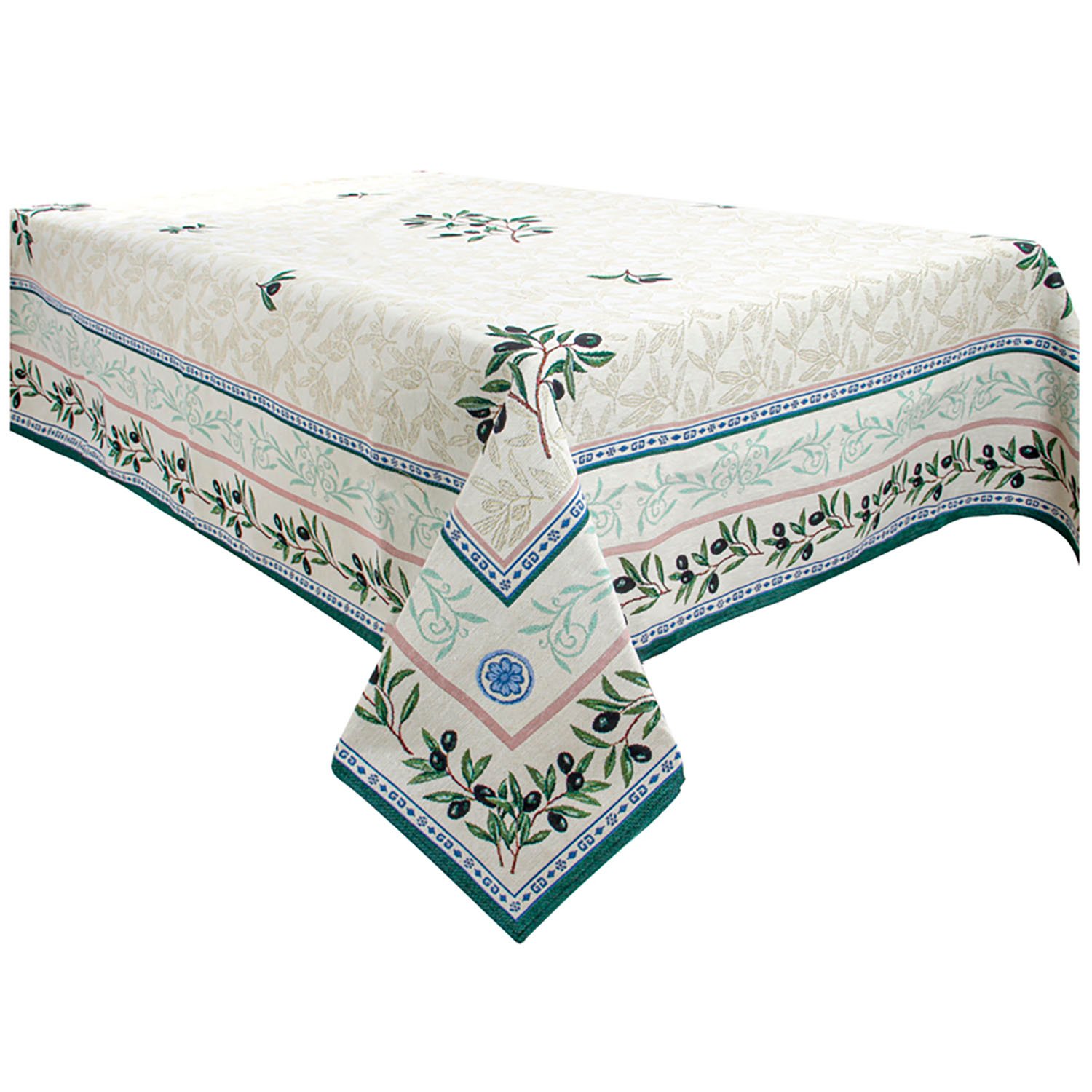 Скатертина Lefard Home Textile Baena гобеленова 260х140 см бежева с зеленим (732-090) - фото 1