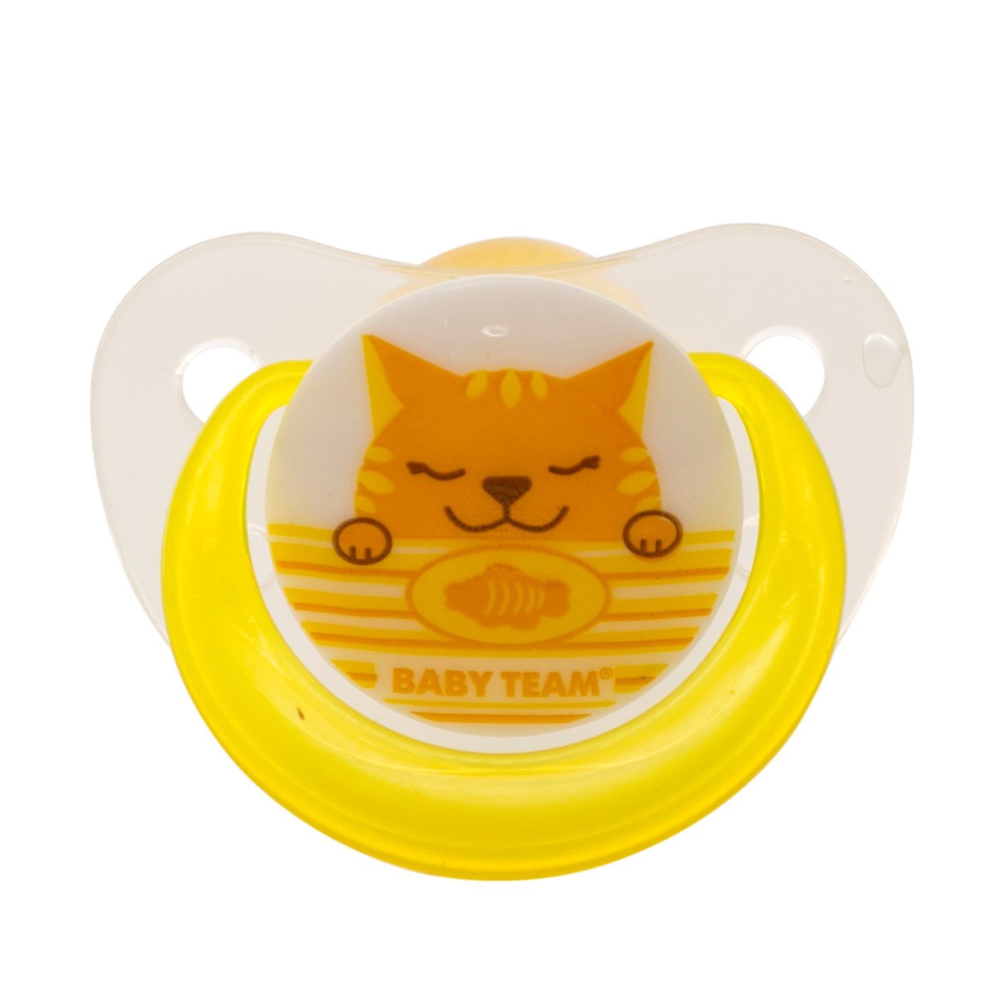 Пустушка латексна Baby Team, ортодонтична, 0+ міс., жовтий (3200_кот) - фото 1
