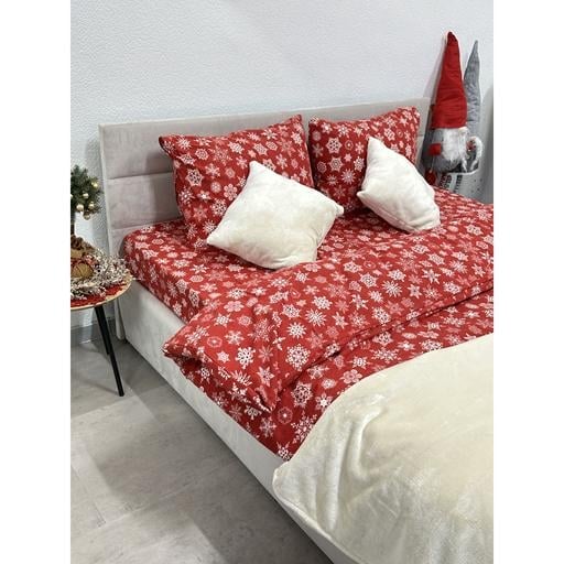 Комплект постельного белья Ecotton полуторный 15505 Снежинка на красном (24261) - фото 6