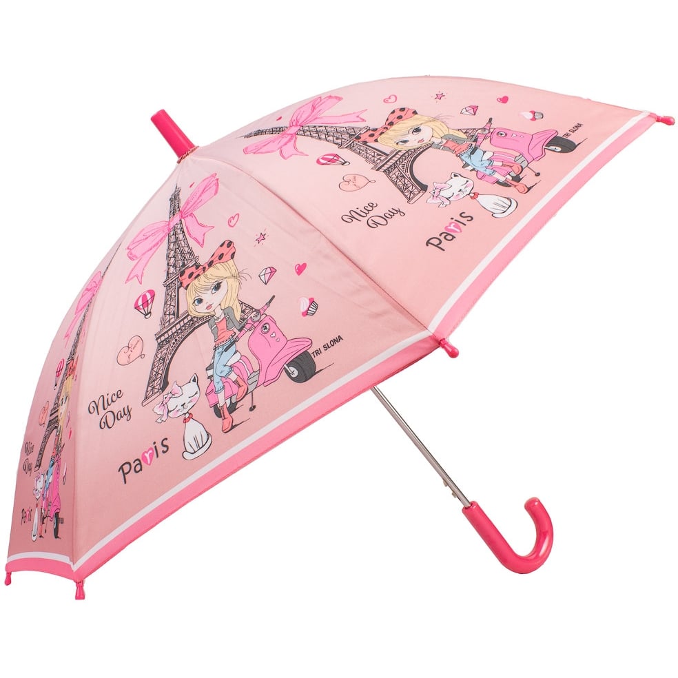 Детский зонт-трость полный автомат Три слона 80 см розовая - фото 1