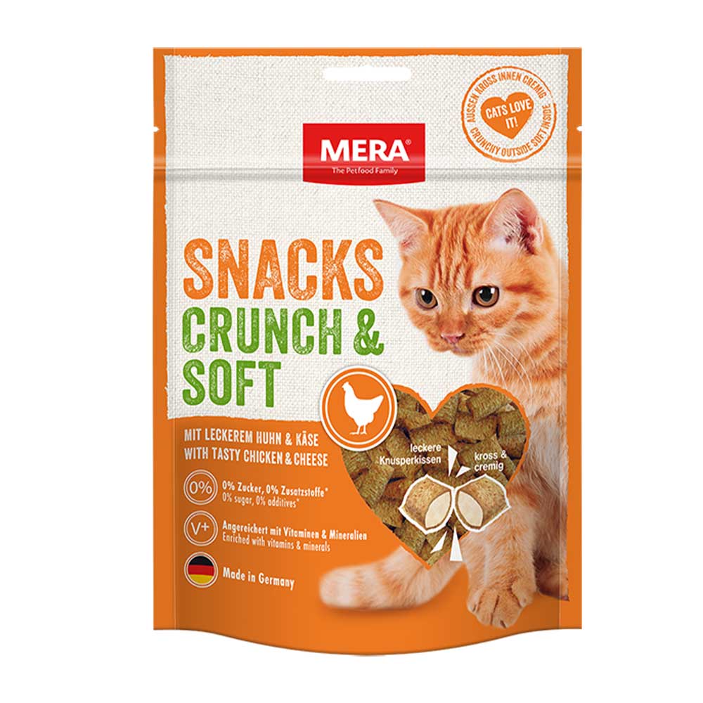 Ласощі для котів Mera Snacks Crunch&Soft Chicken&Cheese, курка з сиром, 200 г - фото 1