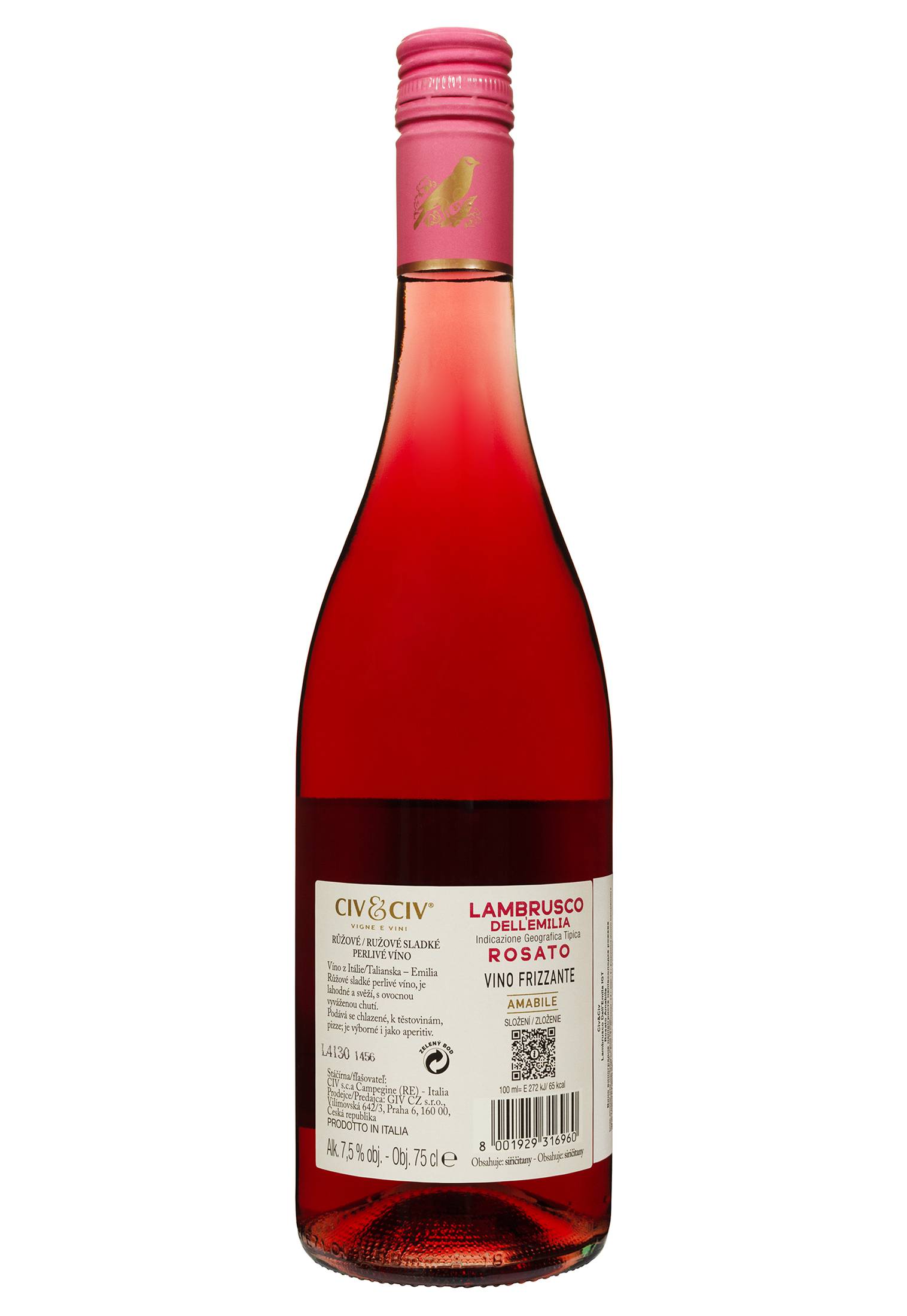 Вино полуигристое Civ&Civ Lambrusco dell'Emilia Rosato Amabile полусладкое розовое 0.75 л - фото 2