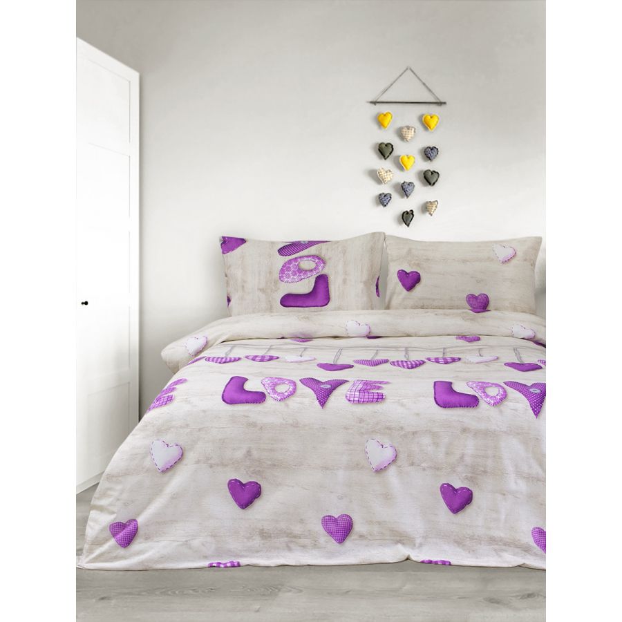 Комплект постельного белья Iris Home Sewn Love Полуторный Лиловый 000165382 - фото 1