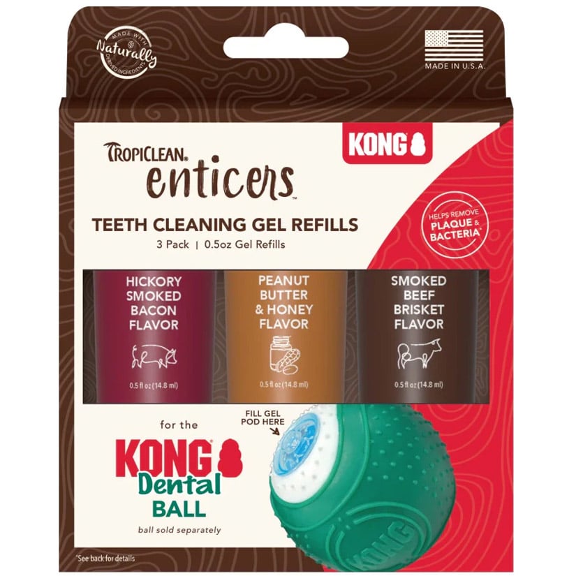 Набір гелів по догляду за ротовою порожниною TropiClean Enticers для м'яча Kong Dental Ball 3х14.8 мл - фото 1