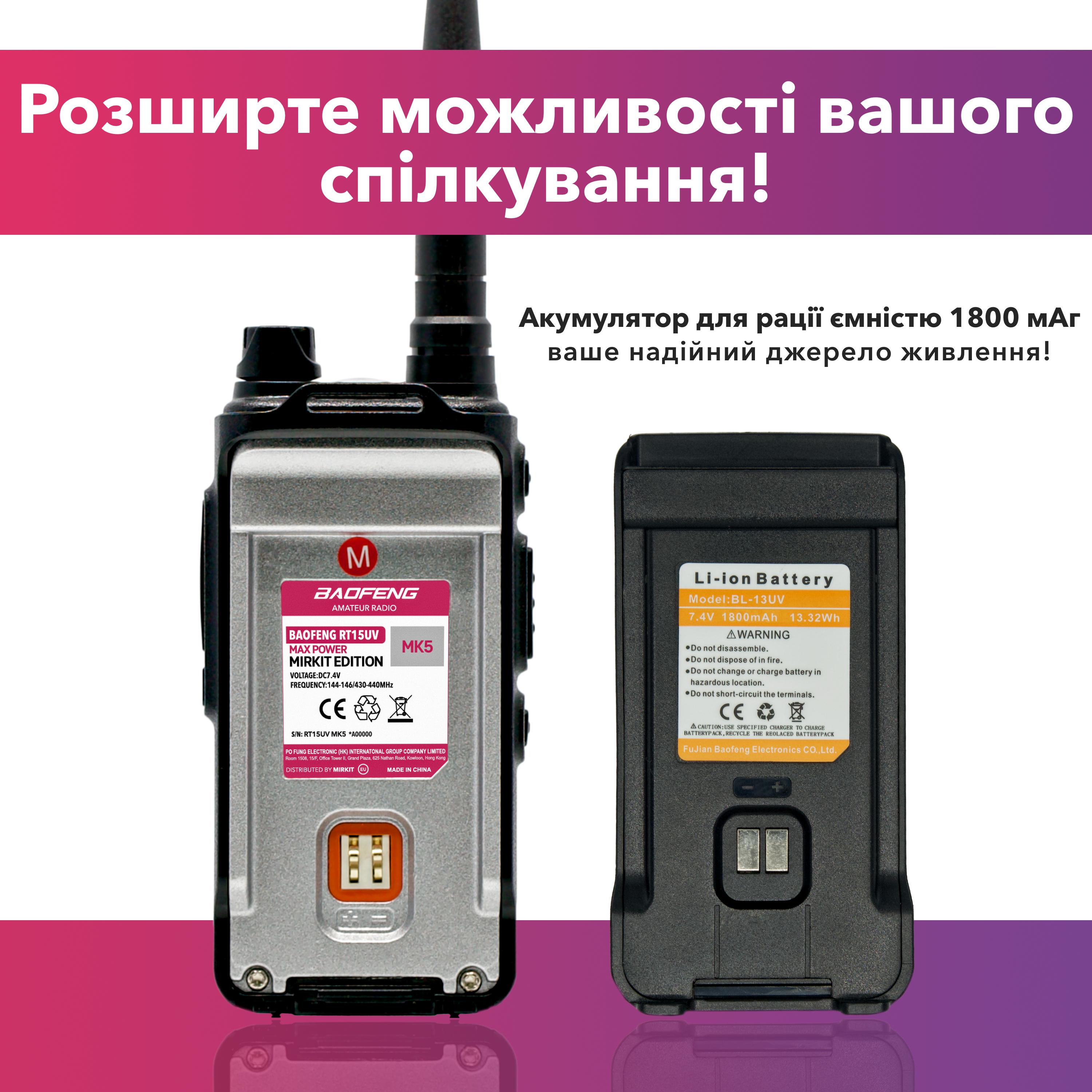 Рация Baofeng RT15UV MK5 + Шнурок Mirkit (8550) - фото 4